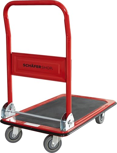 Plattformwagen klappbar für Baumaterialien, Schwerlast Transportwagen, Schiebewagen mit Rollen, Lastenwagen mit Gummireifen, Heavy Duty cart, 73x48x84cm, rot schwarz von SCHÄFER SHOP