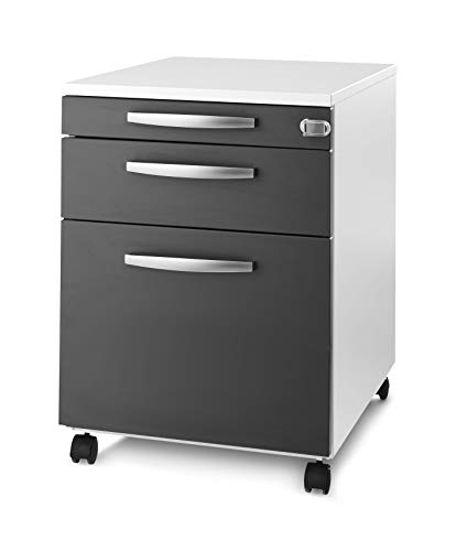 SCHÄFER SHOP Select Rollcontainer Login, 1 Hängeregisterauszug, 1 Utensilienauszug, 1 Schublade, abschließbar, Holz, B 431 x T 580 x H 595 mm, weiß/Graphit Aktenschrank Schubladenschrank - 111768 von SCHÄFER SHOP