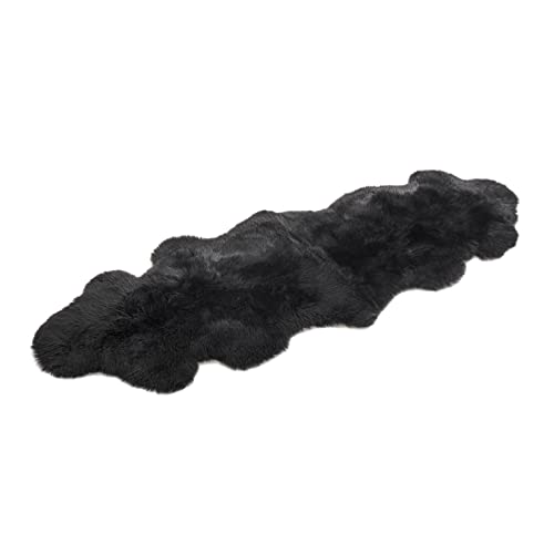 Cakla 100% natürliches Bio Schwarz Schaffell für Teppich 210-200cm x 55-65cm, Zwei Schaffellkotze - weiche und Flauschige Decke, eine originelle Ergänzung für jeden Raum. von Cakla