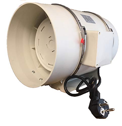 Schahba Rohrventilator Lüfter Badlüfter 200 mm - 2-stufig mit Schalter, Kugellager, Fuß & Kabel - IP44 Schutzklasse, 1200/955 m³/h Luftstrom, leise & effizient (200 mm) von Schahba