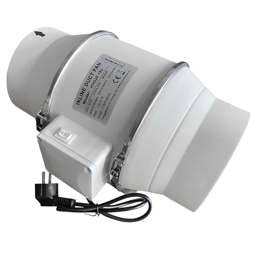 Schahba Rohrventilator Lüfter Badlüfter 100 mm - 2-stufig mit Schalter, Kugellager, Fuß & Kabel - IP44 Schutzklasse, 220/185 m³/h Luftstrom, leise & effizient (100 mm) von Schahba