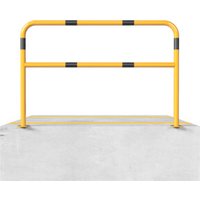 Schake Abweisebügel Ø48mm Breite: 1000mm, Höhe: 1000 mm + Querholm + Bodenplatten zum Aufdübeln, beschichtet, gelb/schwarz von Schake