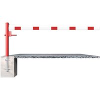 Schake Drehschranke 2,50m + Dreikantverschluss + Seilzugverstärkung, Drehpfosten: Ø 102mm, rot (RAL 3001) Schrankenarm: Aluminiumrohr 100x50mm, weiß / rot zum Einbetonieren von Schake