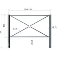 Schake Stadtzaun, Zaunelement + Flachkopf, Ø76mm, beschichtet, Gesamthöhe 1200mm, Breite: 1000mm, zum Einbetonieren von Schake