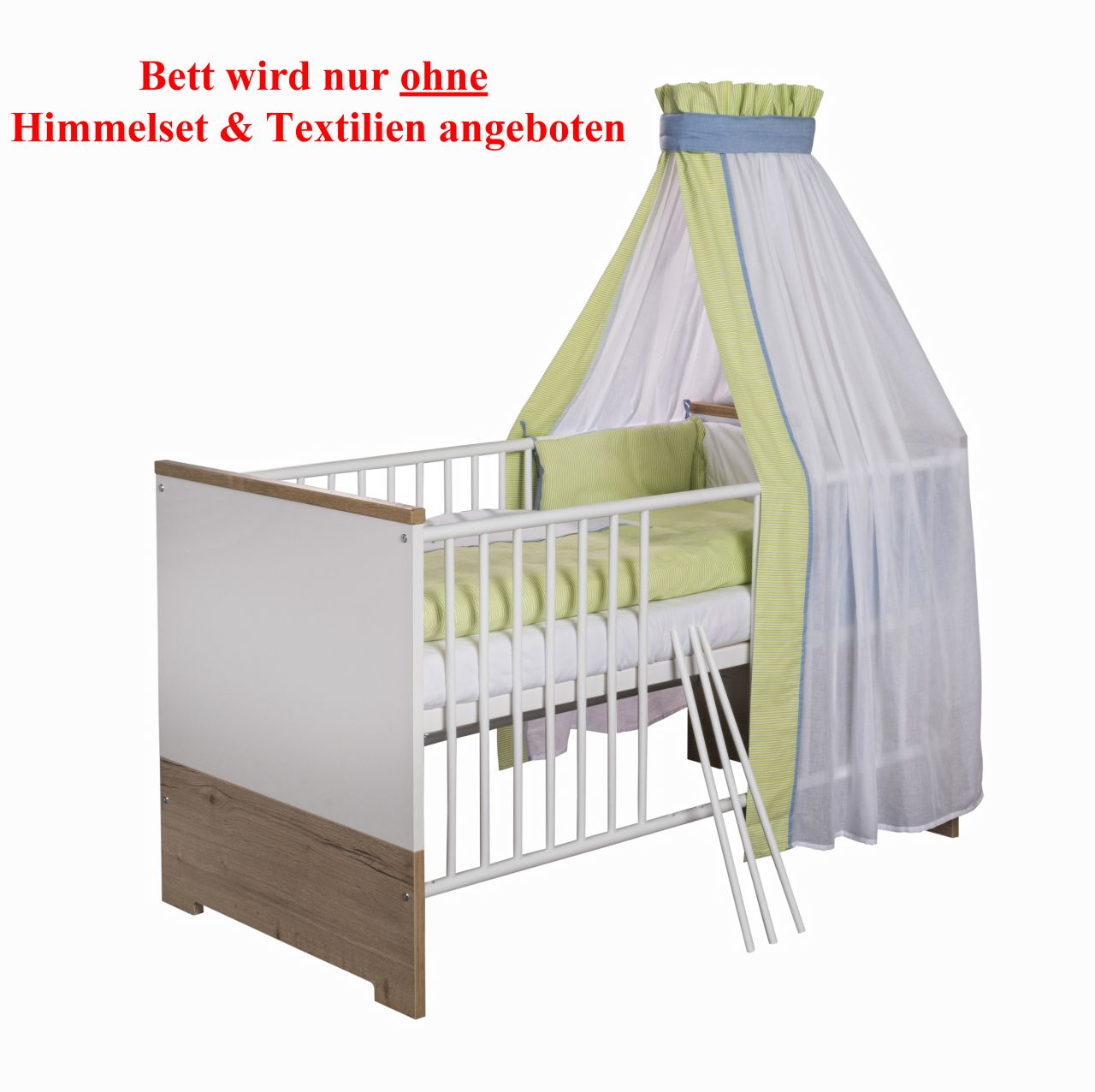 Kombi-Kinderbett 70x140 -Gitterbett Babybett Schlupfsprossen-Weiß/Halifax Eiche von Schardt