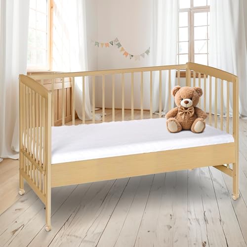 Schardt - Baby Beistellbett Micky mit Rollen - Natur lackiert - 60x120cm - aus massivem Buchenholz - Stufenlos Höhenverstellbar - inkl. Umbauseiten und Sicherheitsgurt von Schardt