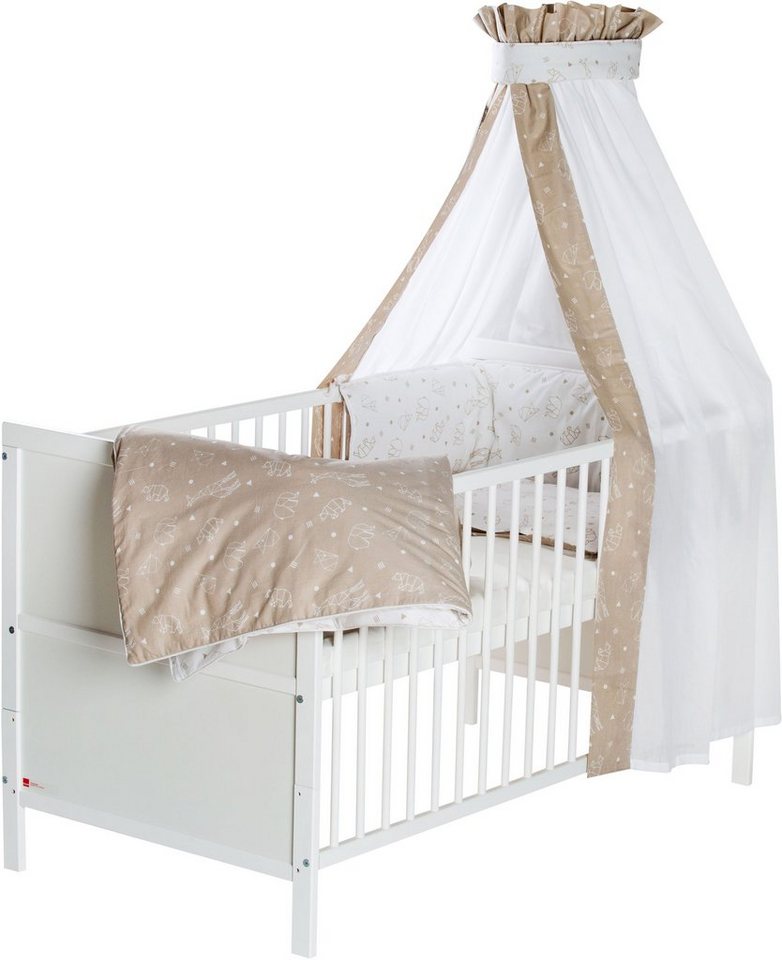 Schardt Babybett Lenny, Origami Beige, umbaubar zum Juniorbett, Bettwäsche, Nestchen, Himmel, Himmelstange von Schardt