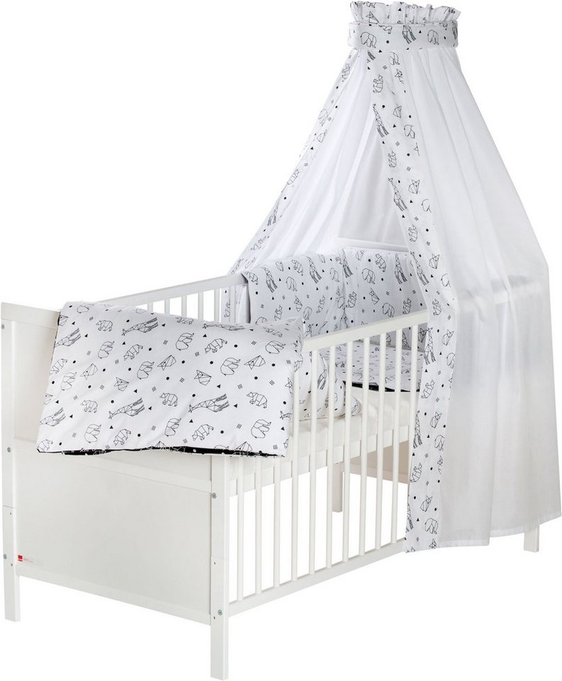 Schardt Babybett Lenny, Origami Black, umbaubar zum Juniorbett, mit Bettwäsche, Nestchen, Himmel von Schardt