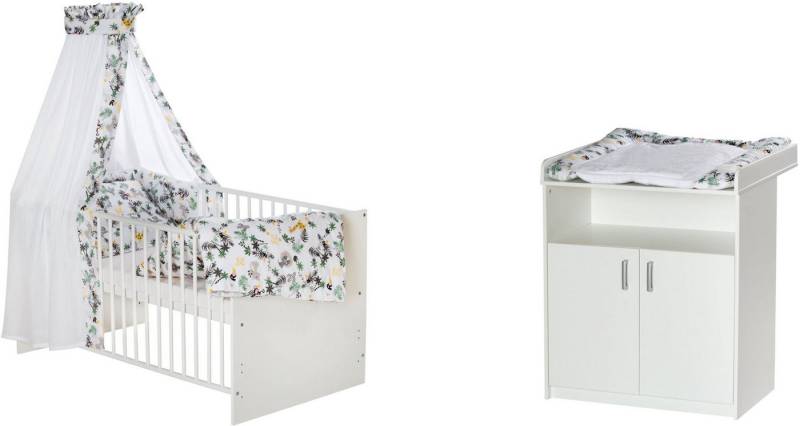 Schardt Babymöbel-Set Sienna White II, (Spar-Set, 2-St., Kinderbett, Wickelkommode), Kinderbett mit textiler Ausstattung und Wickelkommode, Wickelauflage von Schardt