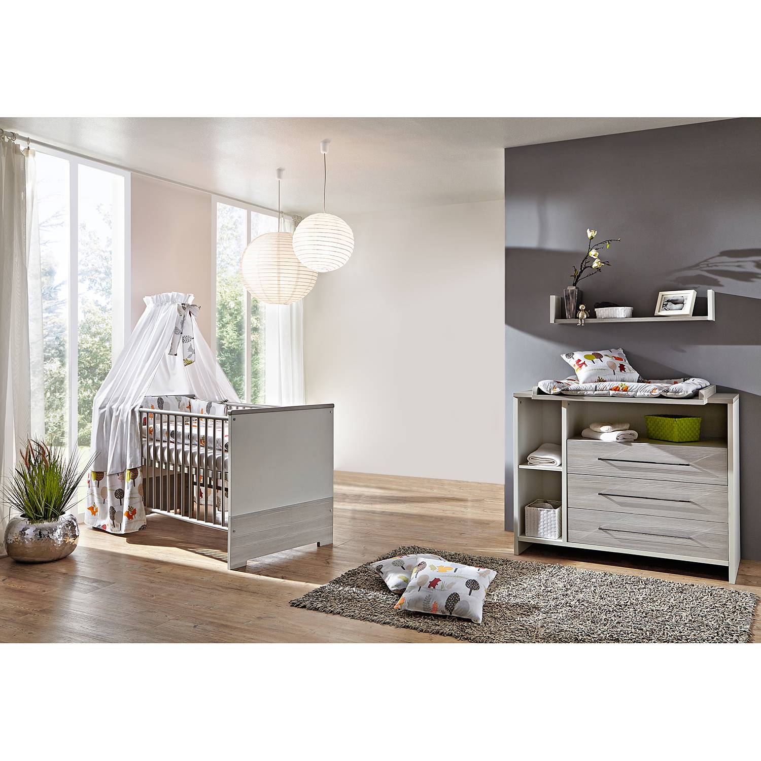 Schardt Babyzimmer Eco Silber 2-teilig Weiß/Holzdekor Pinie Silber Hartfaserplatte Modern von Schardt