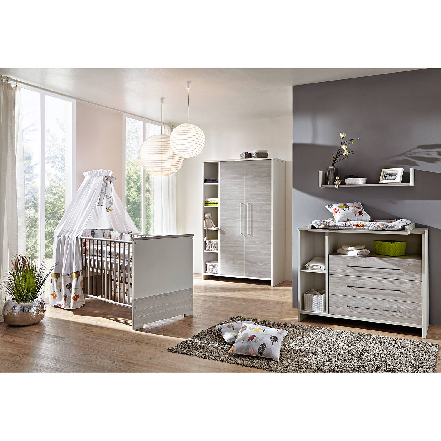 Schardt Babyzimmer Eco Silber 3-teilig Weiß/Holzdekor Pinie Silber Hartfaserplatte Modern von Schardt