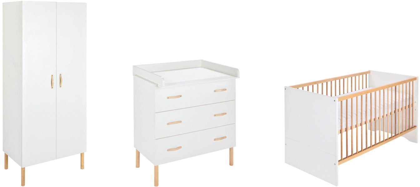 Schardt Babyzimmer-Komplettset Camiel White, (Set, 3-St., Kinderbett, Schrank, Wickelkommode), mit Kinderbett mit Umbauseiten, 2-trg. Schrank und Wickelkommode von Schardt