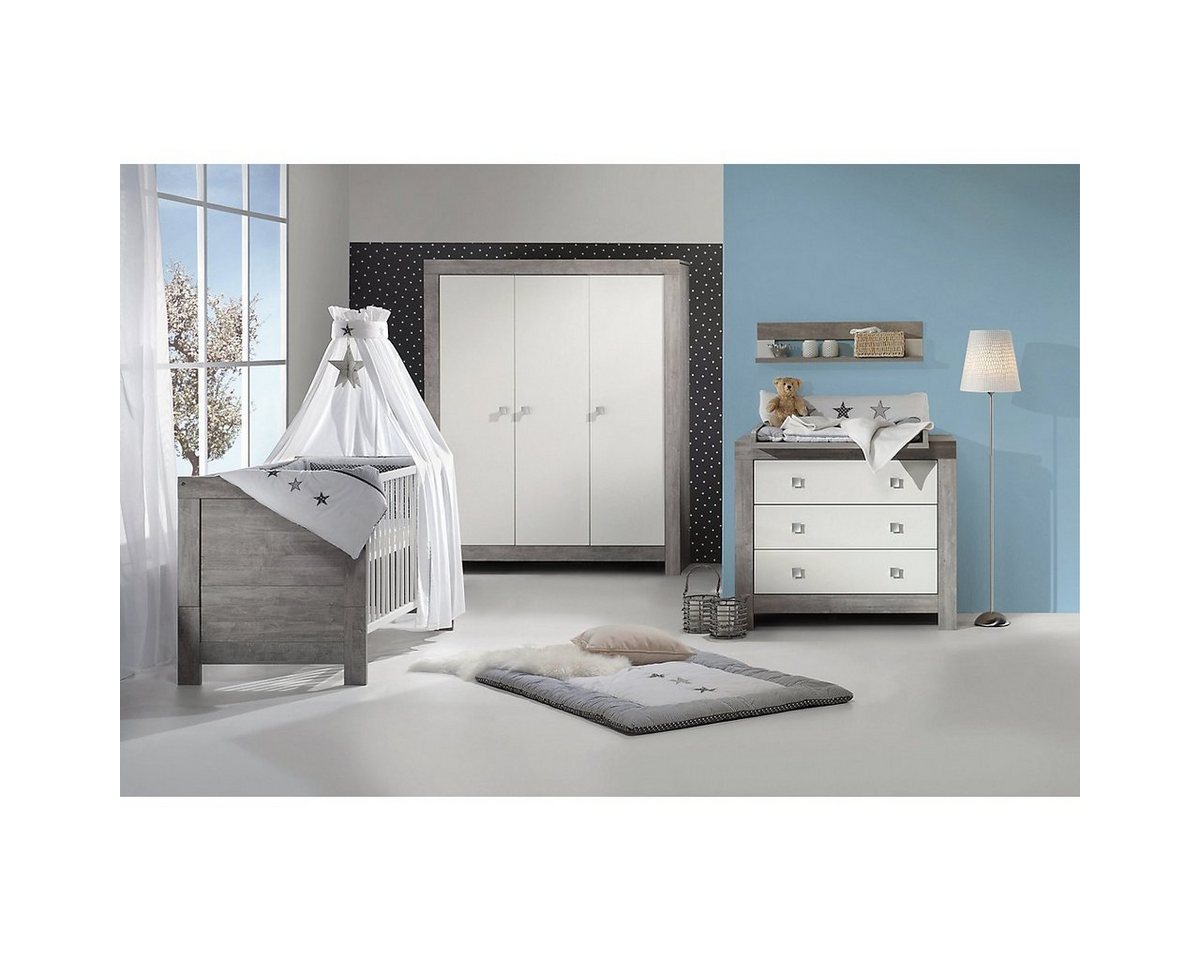möbel-direkt.de Babyzimmer-Komplettset Nordic Driftwood, (Komplett Set, 5-tlg., Kleiderschrank + Babybett + Lattenrost + Umbauseiten + Wickelkommode), Schübe mit Selbsteinzug, Türen mit Soft Close von möbel-direkt.de