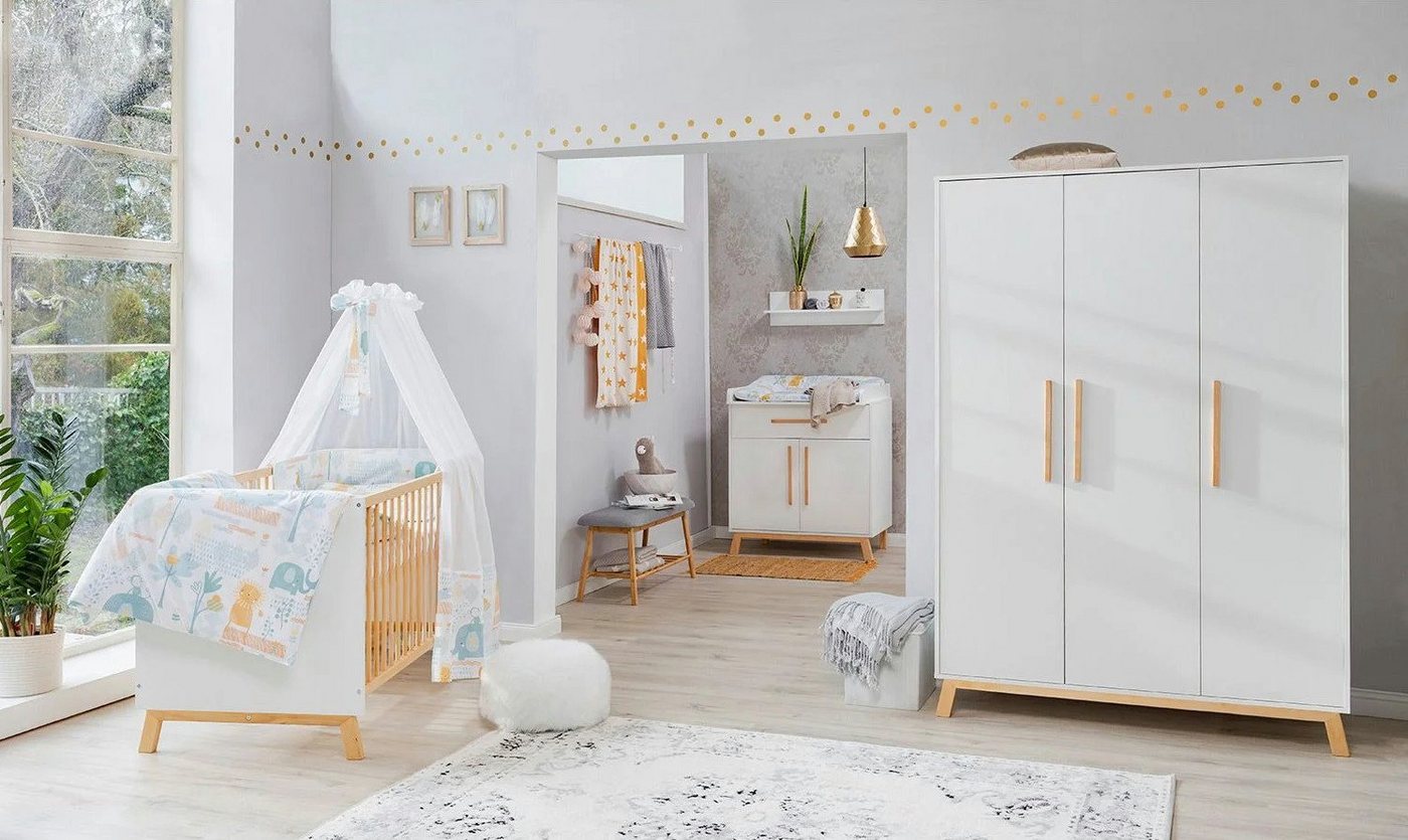 möbel-direkt.de Babyzimmer-Komplettset Venice, (Komplett Set, 5-St., Kleiderschrank + Babybett + Lattenrost + Umbauseiten + Wickelkommode), teilmassiv, Babybett, Sockel und Griffe aus Massivholz, Soft Close von möbel-direkt.de