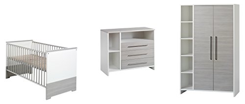 Schardt - Kinderzimmer ECO Komplettset Weiß/Silber - Bestehend Aus Kombi-Kinderbett 70x140 Wickelkommode mit Wickelaufsatz und Schrank mit 2 Türen und Seitenregal von Schardt