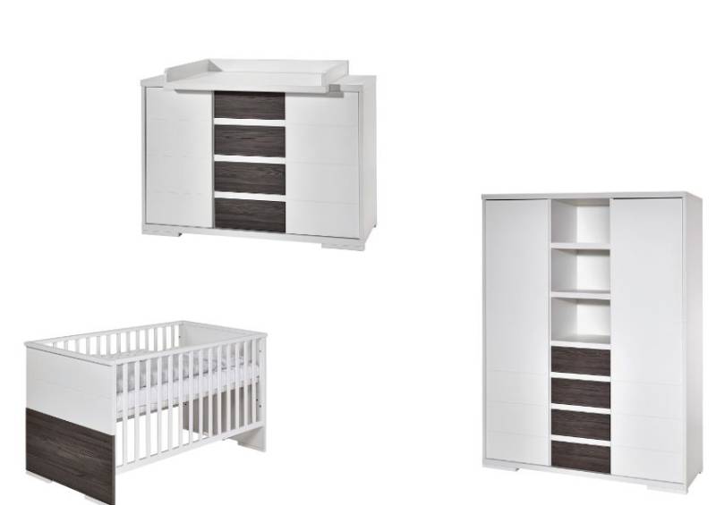 Set Kinderbett 70x140 Wickelkommode Schrank Umbauseiten Babyzimmer Weiß Schardt von Schardt