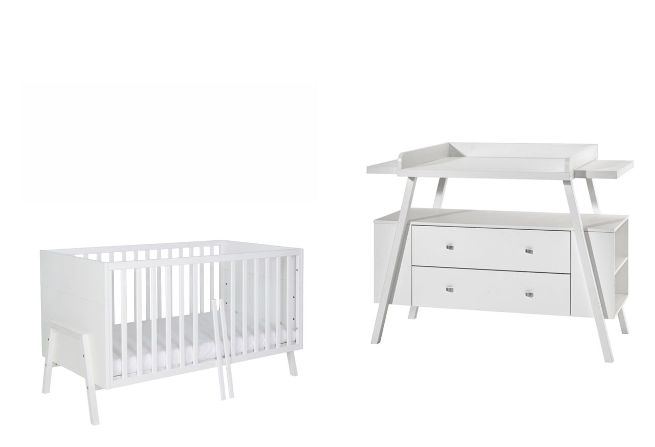 Set Kinderbett 70x140 Wickelkommode Umbauseiten Babyzimmer Möbel Weiß Schardt von Schardt