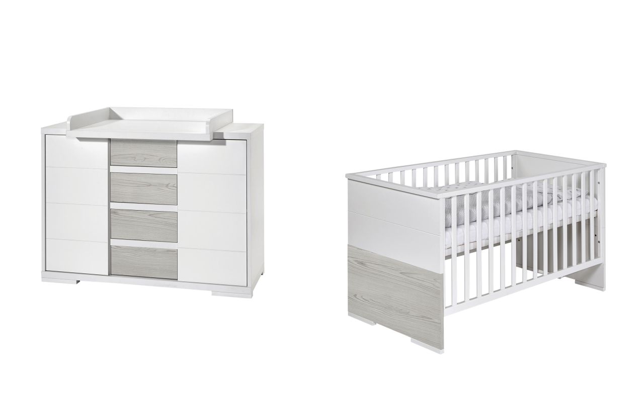 Set Kinderbett 70x140 Wickelkommode Umbauseiten Möbel Babyzimmer Weiß Schardt von Schardt