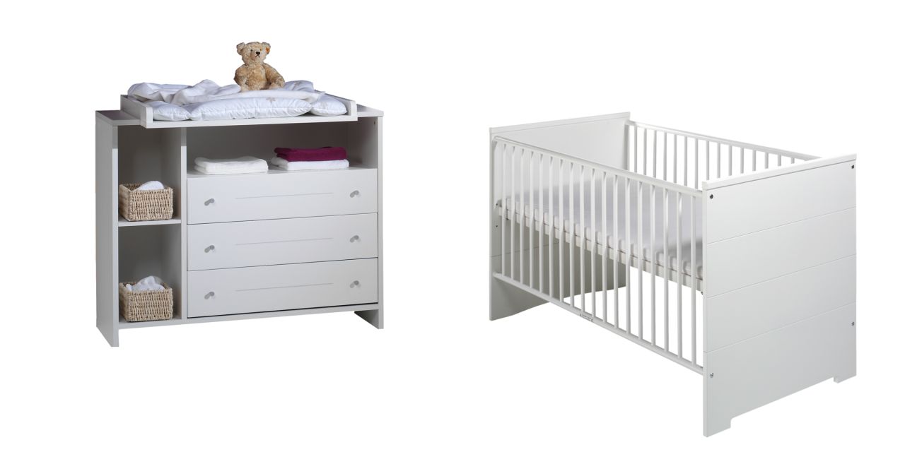 Set Kinderbett 70x140 Wickelkommode Umbauseiten Möbel Babyzimmer Weiß Schardt von Schardt