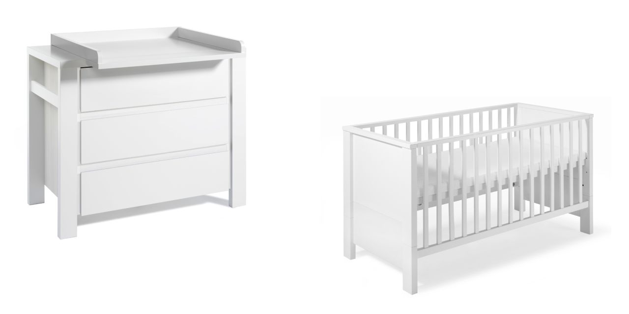 Set Kinderbett 70x140 Wickelkommode Umbauseiten Möbel Babyzimmer Weiß Schardt von Schardt