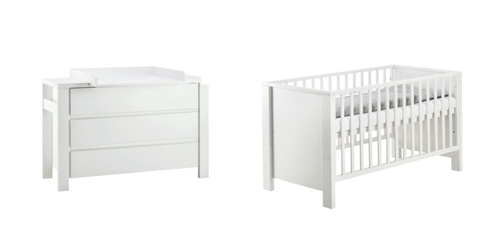 Set Kinderbett 70x140 Wickelkommode Umbauseiten Möbel Babyzimmer Weiß Schardt von Schardt