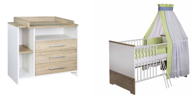 Set Kinderbett 70x140 Wickelkommode Umbauseiten Möbel Babyzimmer Weiß Schardt von Schardt