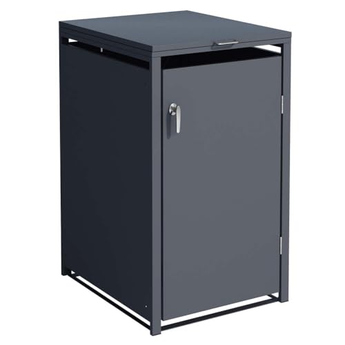 SCHARTEC® Mülltonnenbox 1er in anthrazit Einhandbedienung & erweiterbar 240l Mülltonnenverkleidung Mülltonnen Sichtschutz Unterstand von Schartec