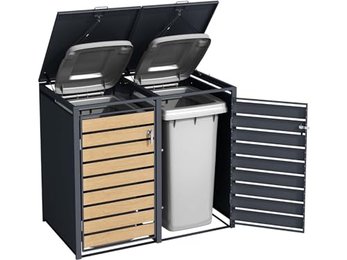 SCHARTEC® Mülltonnenbox 2er anthrazit mit Holz-Design erweiterbar 240l Mülltonnenverkleidung Mülltonnen Sichtschutz Unterstand von Schartec