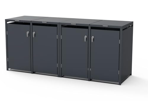 SCHARTEC® Mülltonnenbox 4er in anthrazit Einhandbedienung & erweiterbar 240l Mülltonnenverkleidung Mülltonnen Sichtschutz Unterstand für 4 Tonnen von Schartec