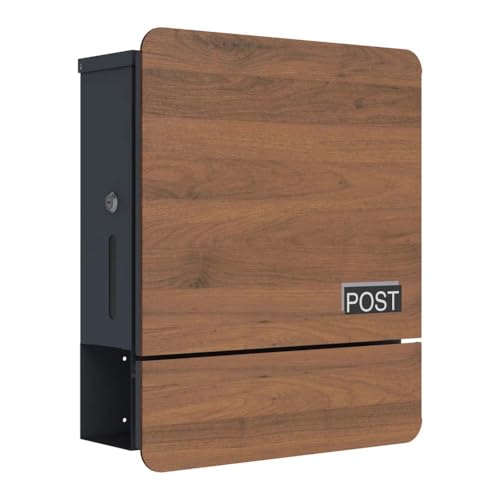 SCHARTEC Briefkasten SPB-5 Holz Design dunkel mit Zeitungsfach modern & groß Wandbriefkasten Postkasten von Schartec
