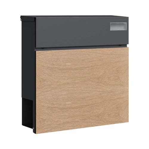 SCHARTEC Briefkasten SPB-6 Holz Design hell & anthrazit mit Zeitungsfach modern & groß Wandbriefkasten Postkasten von Schartec