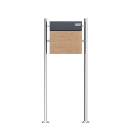 SCHARTEC Holz-Design Standbriefkasten SBS-SPB-6 freistehend mit anthrazit oder Edelstahlfarbenen Standfüßen und Zeitungsfach, Briefkasten, stehend Postkasten (Edelstahl) von Schartec