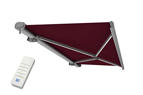 Schartec Premium Kassetten Markise elektrisch mit LED Beleuchtung Kassettenmarkise motorisierte Gelenkarmmarkise bis 500x300cm m (350x300cm, rot) von Schartec