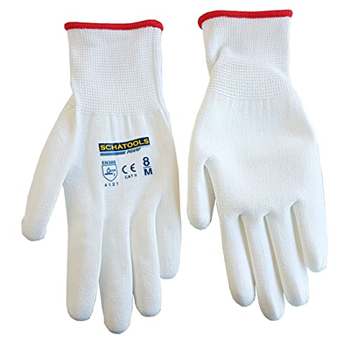 12 Paar Arbeitshandschuhe Montagehandschuhe weiss Gr 8/M mit PU Latex Beschichtung EN 388 4121 Handschuhe Nylon Nylonhandschuhe Gartenhandschuhe von Schatools