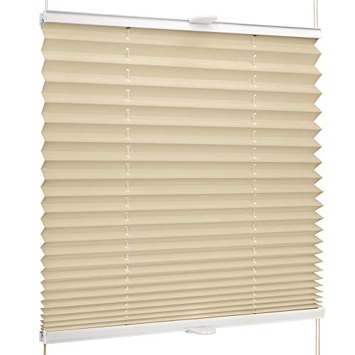 SchattenFreude Basic Klemmfix-Plissee für Fenster | Mit Klemm-Haltern | Ohne Bohren | Beige, Breite: 135cm x Höhe: 100cm von SchattenFreude