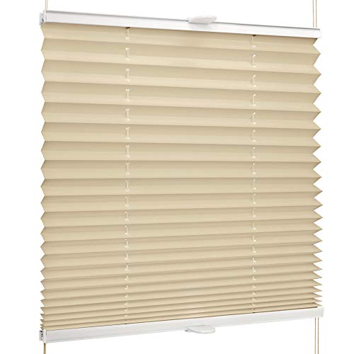 SchattenFreude Basic Klemmfix-Plissee für Fenster | Mit Klemm-Haltern | Ohne Bohren | Beige, Breite: 70cm x Höhe: 150cm von SchattenFreude
