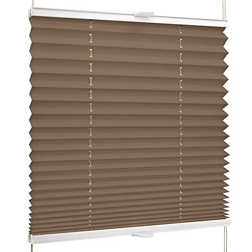 SchattenFreude Basic Klemmfix-Plissee für Fenster | Mit Klemm-Haltern | Ohne Bohren | Cappuccino, Breite: 135cm x Höhe: 130cm von SchattenFreude