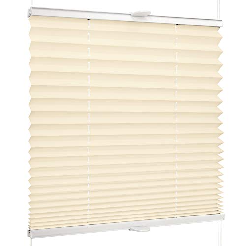 SchattenFreude Basic Klemmfix-Plissee für Fenster | Mit Klemm-Haltern | Ohne Bohren | Creme, Breite: 110cm x Höhe: 100cm von SchattenFreude