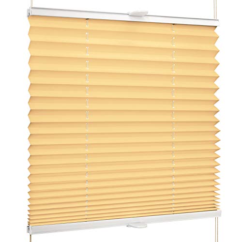 SchattenFreude Basic Klemmfix-Plissee für Fenster | Mit Klemm-Haltern | Ohne Bohren | Hell-Aprikot, Breite: 140cm x Höhe: 130cm von SchattenFreude