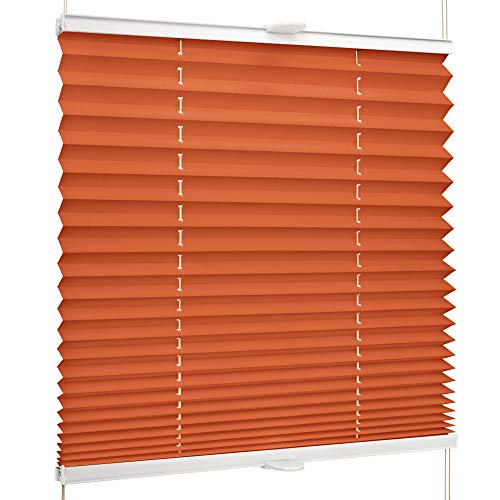 SchattenFreude Basic Klemmfix-Plissee für Fenster | Mit Klemm-Haltern | Ohne Bohren | Orange, Breite: 40cm x Höhe: 100cm von SchattenFreude