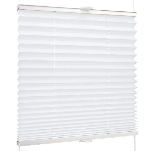 SchattenFreude Basic Klemmfix-Plissee für Fenster | Mit Klemm-Haltern | Ohne Bohren | Reinweiß, Breite: 65cm x Höhe: 130cm von SchattenFreude