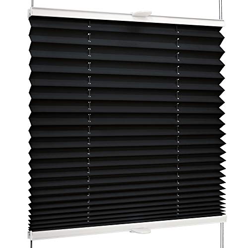 SchattenFreude Basic Klemmfix-Plissee für Fenster | Mit Klemm-Haltern | Ohne Bohren | Schwarz, Breite: 105cm x Höhe: 100cm von SchattenFreude