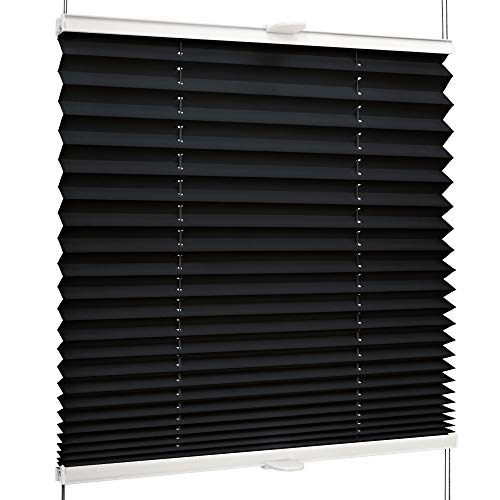 SchattenFreude Basic Klemmfix-Plissee für Fenster | Mit Klemm-Haltern | Ohne Bohren | Schwarz, Breite: 75cm x Höhe: 130cm von SchattenFreude