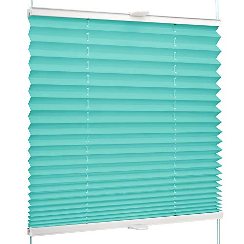 SchattenFreude Basic Klemmfix-Plissee für Fenster | Mit Klemm-Haltern | Ohne Bohren | Türkis, Breite: 85cm x Höhe: 100cm von SchattenFreude