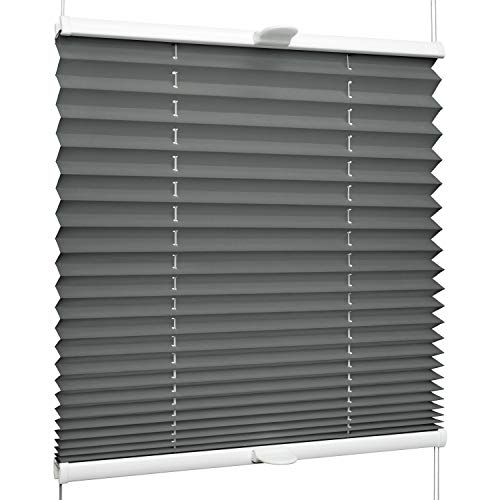 SchattenFreude Klemmfix-Plissee für Fenster | Mit Klemm-Haltern | Ohne Bohren | Anthrazit, Breite: 100cm x Höhe: 130cm von SchattenFreude