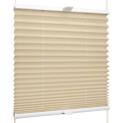 SchattenFreude Klemmfix-Plissee für Fenster | Mit Klemm-Haltern | Ohne Bohren | Beige, Breite: 150cm x Höhe: 100cm von SchattenFreude