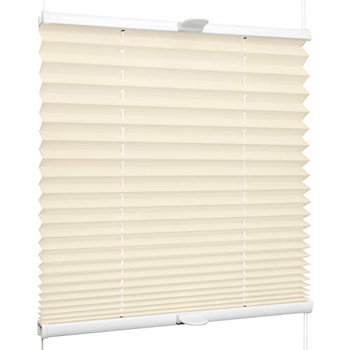 SchattenFreude Klemmfix-Plissee für Fenster | Mit Klemm-Haltern | Ohne Bohren | Creme, Breite: 60cm x Höhe: 130cm von SchattenFreude