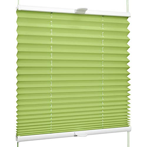 SchattenFreude Klemmfix-Plissee für Fenster | Mit Klemm-Haltern | Ohne Bohren | Grün, Breite: 60cm x Höhe: 100cm von SchattenFreude