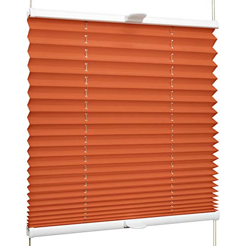 SchattenFreude Klemmfix-Plissee für Fenster | Mit Klemm-Haltern | Ohne Bohren | Orange, Breite: 110cm x Höhe: 130cm von SchattenFreude