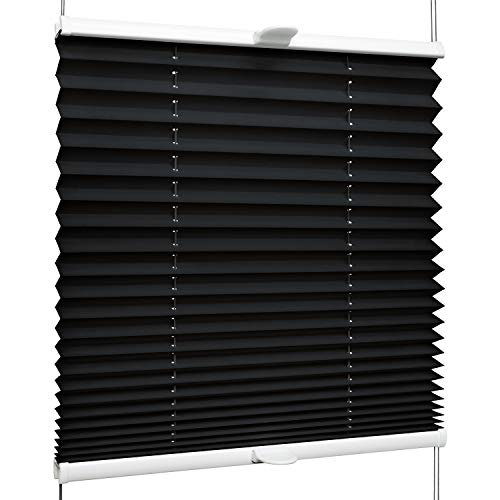 SchattenFreude Klemmfix-Plissee für Fenster | Mit Klemm-Haltern | Ohne Bohren | Schwarz, Breite: 135cm x Höhe: 150cm von SchattenFreude